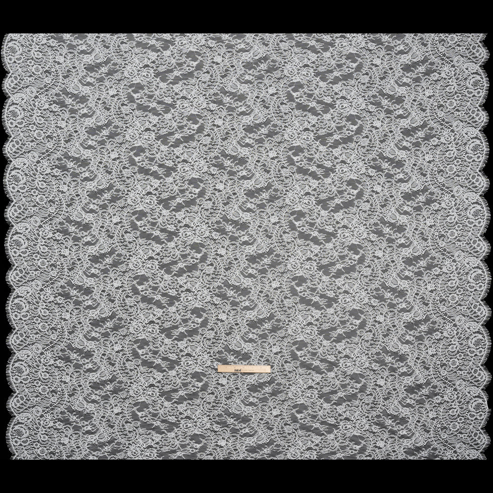 Chantilly Lace with Finished Edges - White PFD Crossing Floral Bands - Full