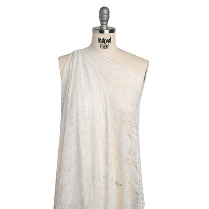 Chantilly Lace with Finished Edges - White PFD Crossing Floral Bands