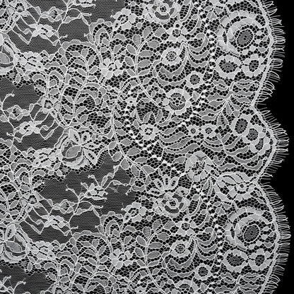 Chantilly Lace with Finished Edges - White PFD Crossing Floral Bands