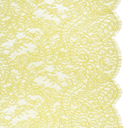 Chantilly Lace Panel with Scalloped Finished Edges - Pale Yellow Flowers and Leaves