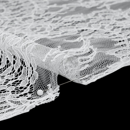 Chantilly Lace Panel with Scalloped Finished Edges - Ivory Flowers and Leaves