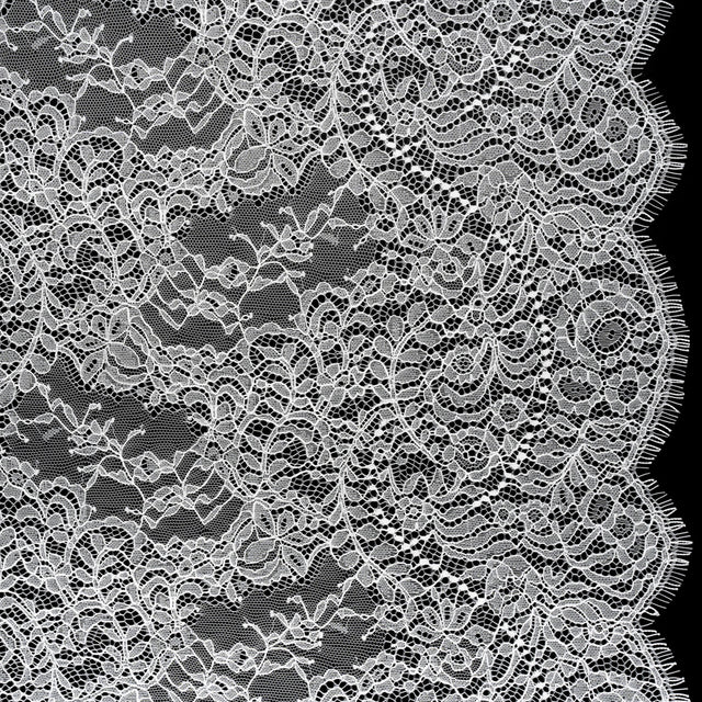 Chantilly Lace Panel with Scalloped Finished Edges - Ivory Flowers and Leaves