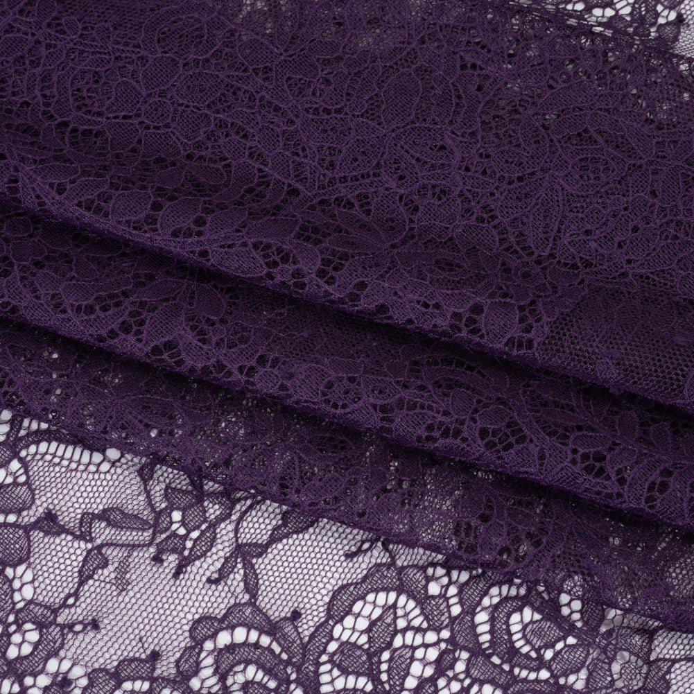 Chantilly Lace Panel with Scalloped Finished Edges - Counterculture Purple Flowers and Leaves - Folded