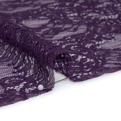 Chantilly Lace Panel with Scalloped Finished Edges - Counterculture Purple Flowers and Leaves
