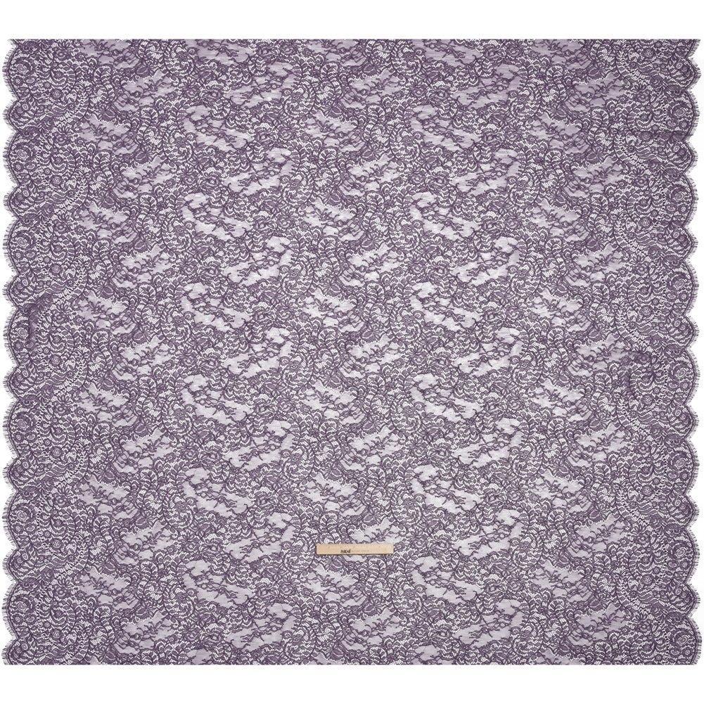 Chantilly Lace Panel with Scalloped Finished Edges - Counterculture Purple Flowers and Leaves - Full