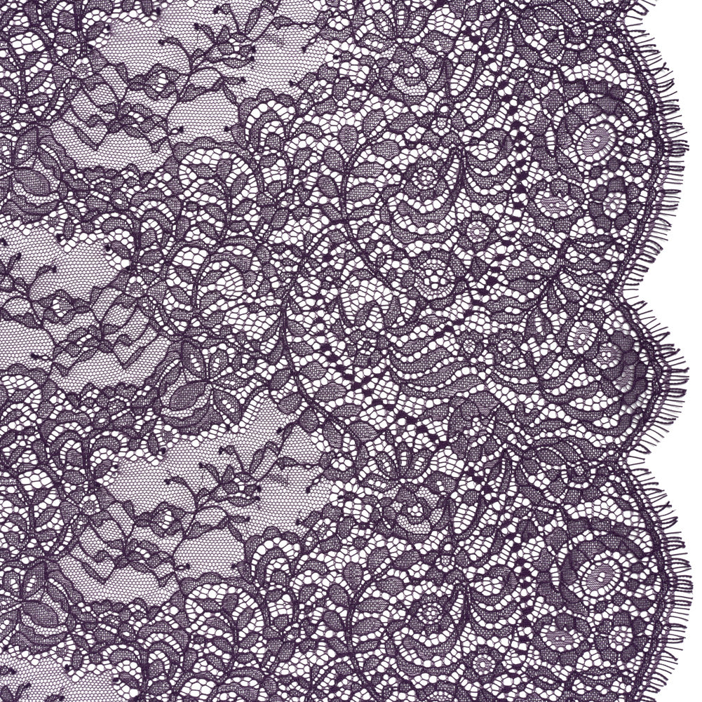 Chantilly Lace Panel with Scalloped Finished Edges - Counterculture Purple Flowers and Leaves