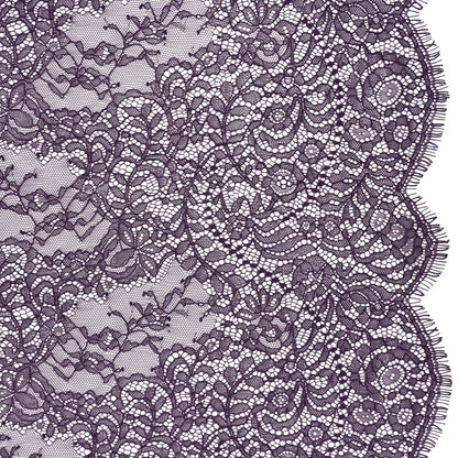 Chantilly Lace Panel with Scalloped Finished Edges - Counterculture Purple Flowers and Leaves