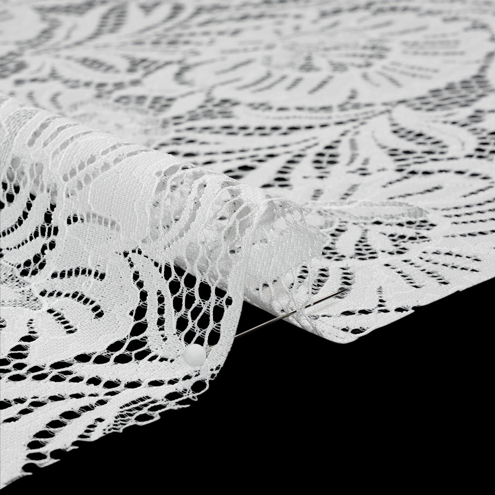 Metallic Raschel Lace Panel with Finished Edges - Ivory and Silver Bold Florals - Detail