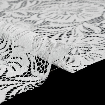 Metallic Raschel Lace Panel with Finished Edges - Ivory and Silver Bold Florals