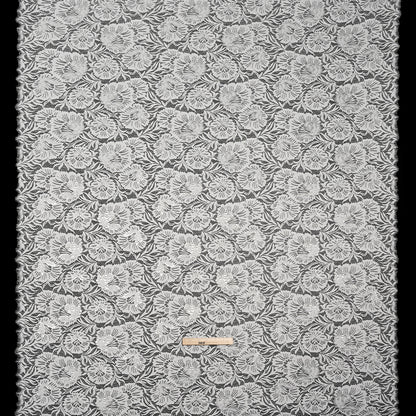 Metallic Raschel Lace Panel with Finished Edges - Ivory and Silver Bold Florals
