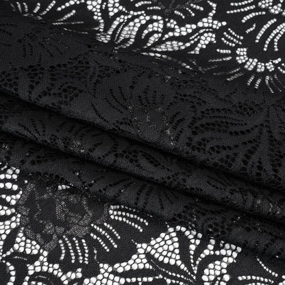 Metallic Raschel Lace Panel with Finished Edges - Black and Black Bold Florals