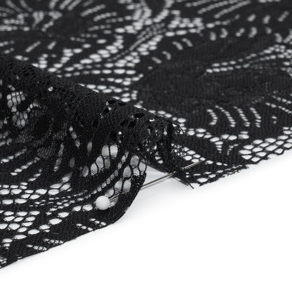 Metallic Raschel Lace Panel with Finished Edges - Black and Black Bold Florals