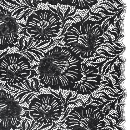 Metallic Raschel Lace Panel with Finished Edges - Black and Black Bold Florals