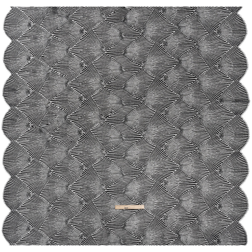 Metallic Raschel Lace Panel with Finished Scalloped Edges - Black Fans - Full
