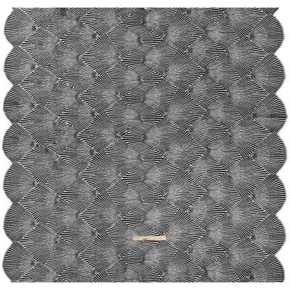 Metallic Raschel Lace Panel with Finished Scalloped Edges - Black Fans