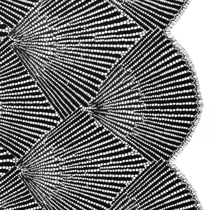 Metallic Raschel Lace Panel with Finished Scalloped Edges - Black Fans