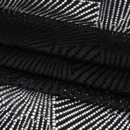 Raschel Lace Panel with Finished Scalloped Edges - Deep Black Fans