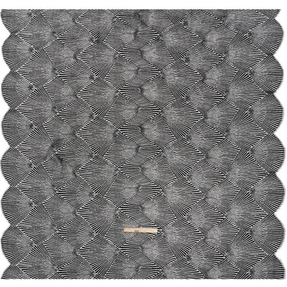 Raschel Lace Panel with Finished Scalloped Edges - Deep Black Fans