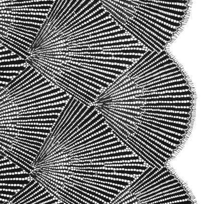 Raschel Lace Panel with Finished Scalloped Edges - Deep Black Fans