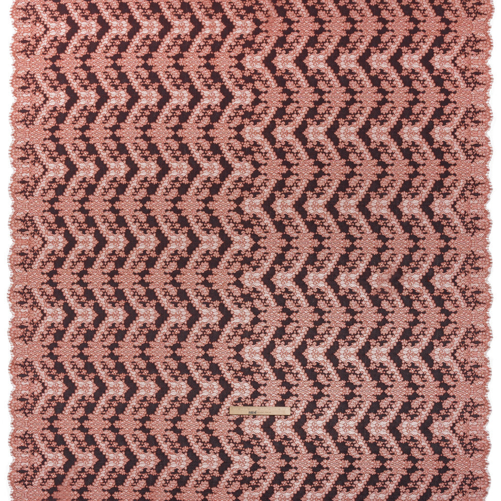 Raschel Lace Panel with Finished Edges - Mineral Red and Black Ornate Leafy Chevrons - Full