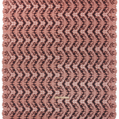 Raschel Lace Panel with Finished Edges - Mineral Red and Black Ornate Leafy Chevrons