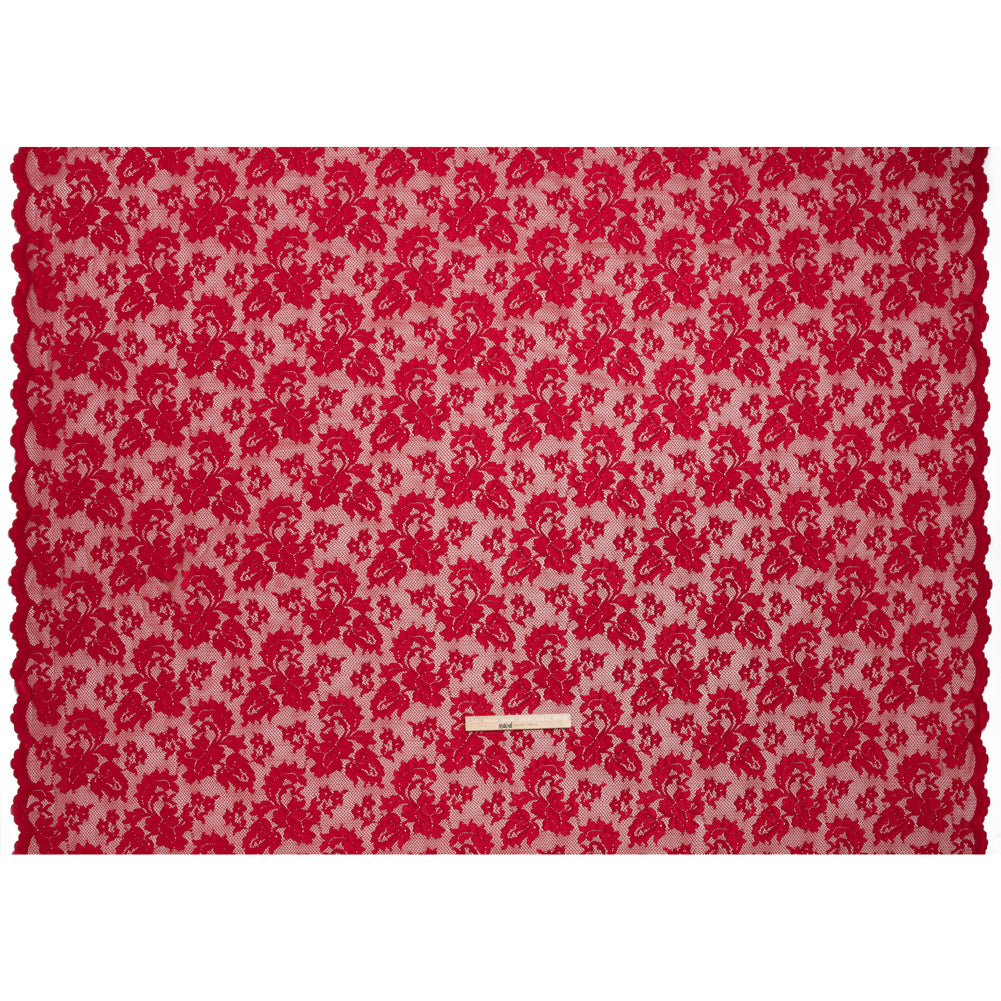 Stretch Raschel Lace with Finished Edges - Valentino Red Ornate Floral - Full