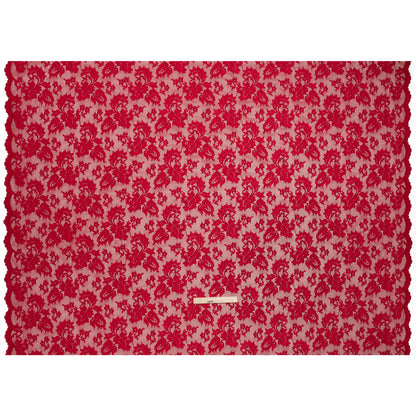 Stretch Raschel Lace with Finished Edges - Valentino Red Ornate Floral