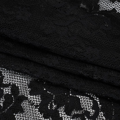 Stretch Raschel Lace with Finished Edges - Black Ornate Floral
