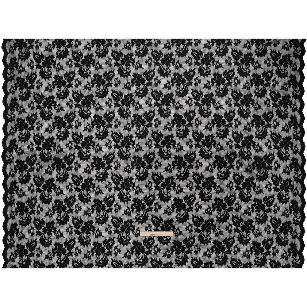 Stretch Raschel Lace with Finished Edges - Black Ornate Floral - Full