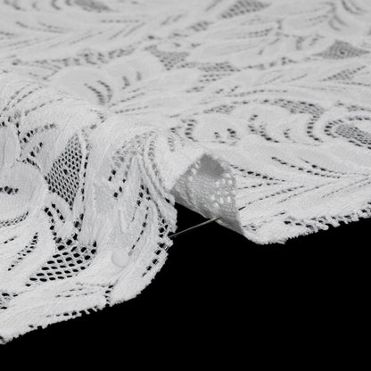 Stretch Re-Embroidered Lace with Finished Edges - Ivory Waving Leaves