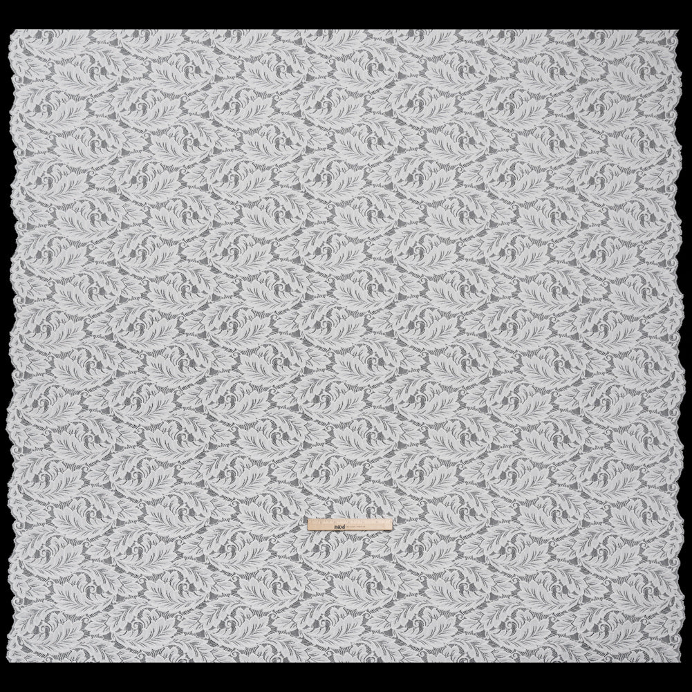 Stretch Re-Embroidered Lace with Finished Edges - Ivory Waving Leaves - Full