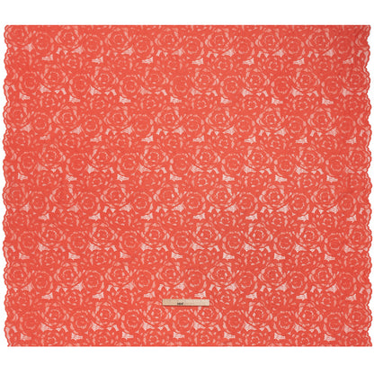 Stretch Re-Embroidered Lace with Finished Edges - Deep Sea Coral All-Over Roses