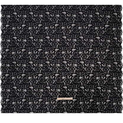 Stretch Re-Embroidered Lace with Finished Edges - Black All-Over Roses