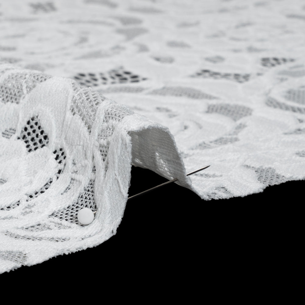 Stretch Re-Embroidered Lace with Finished Edges - Ivory All-Over Roses - Detail