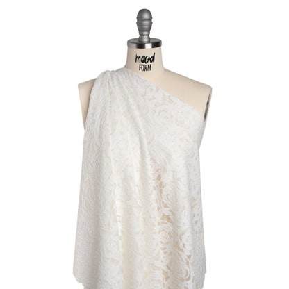 Stretch Re-Embroidered Lace with Finished Edges - Ivory All-Over Roses