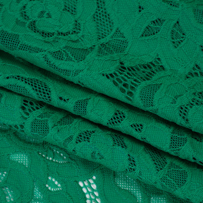 Stretch Re-Embroidered Lace with Finished Edges - Emerald All-Over Roses