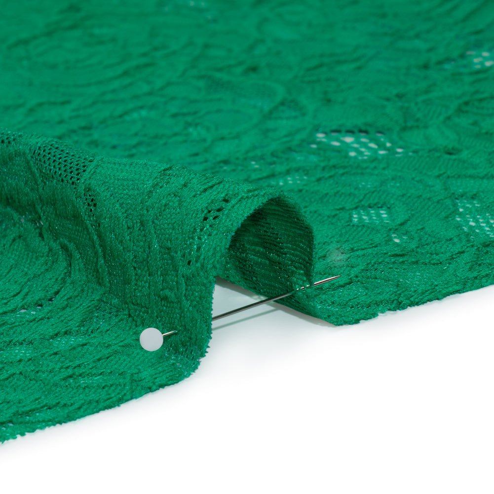 Stretch Re-Embroidered Lace with Finished Edges - Emerald All-Over Roses - Detail