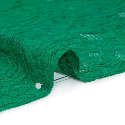 Stretch Re-Embroidered Lace with Finished Edges - Emerald All-Over Roses