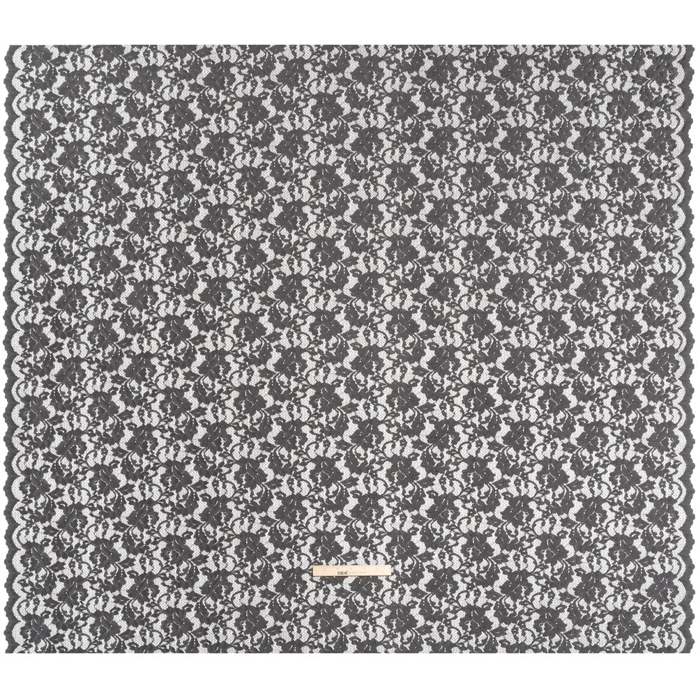 Stretch Raschel Lace with Finished Scalloped Edges - Luminous Gunmetal Gray Flowers, Leaves and Swirls - Crina Collection