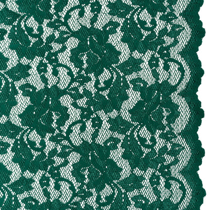 Stretch Raschel Lace with Finished Scalloped Edges - Luminous Jungle Green Flowers, Leaves and Swirls - Crina Collection