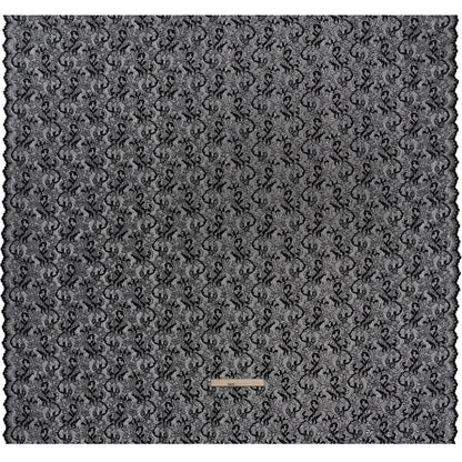 Stretch Raschel Lace with Finished Scalloped Edges - Metallic Silver and Black Flowers, Leaves and Swirls - Crina Collection