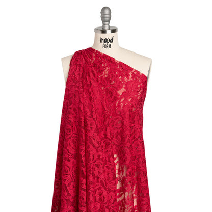 Stretch Raschel Lace with Finished Edges - Red Blooming Petals