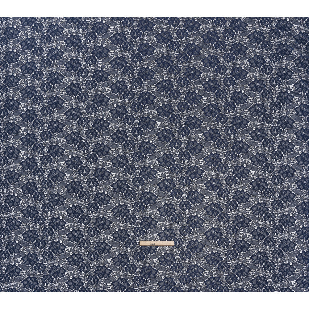 Stretch Corded Raschel Lace with All-Over Glitter - Navy on Navy Floral