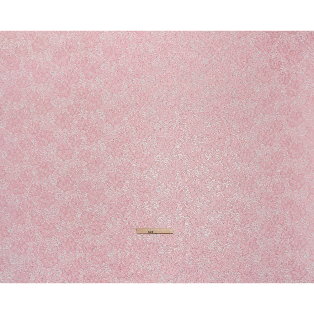 Stretch Corded Raschel Lace with All-Over Glitter - Pink on Pink Floral - Full