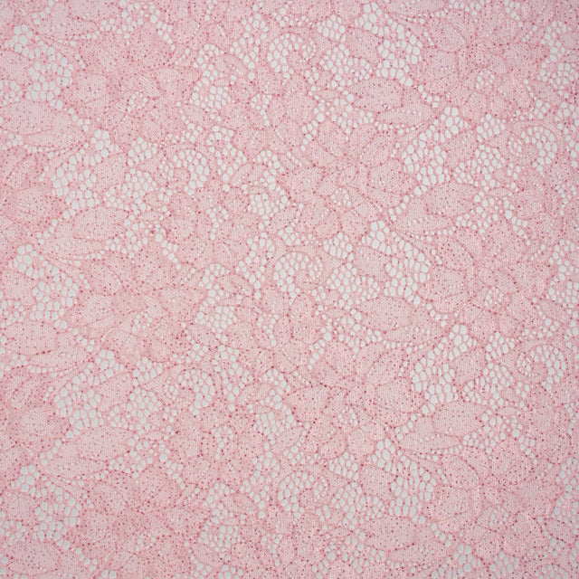 Stretch Corded Raschel Lace with All-Over Glitter - Pink on Pink Floral