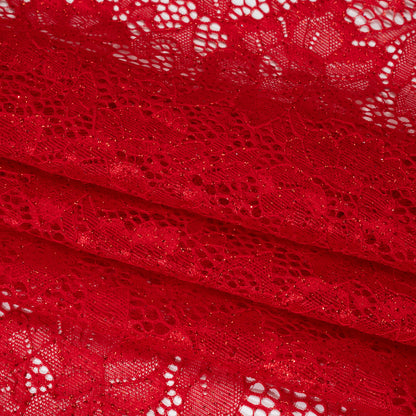 Stretch Corded Raschel Lace with All-Over Glitter - Red on Red Floral