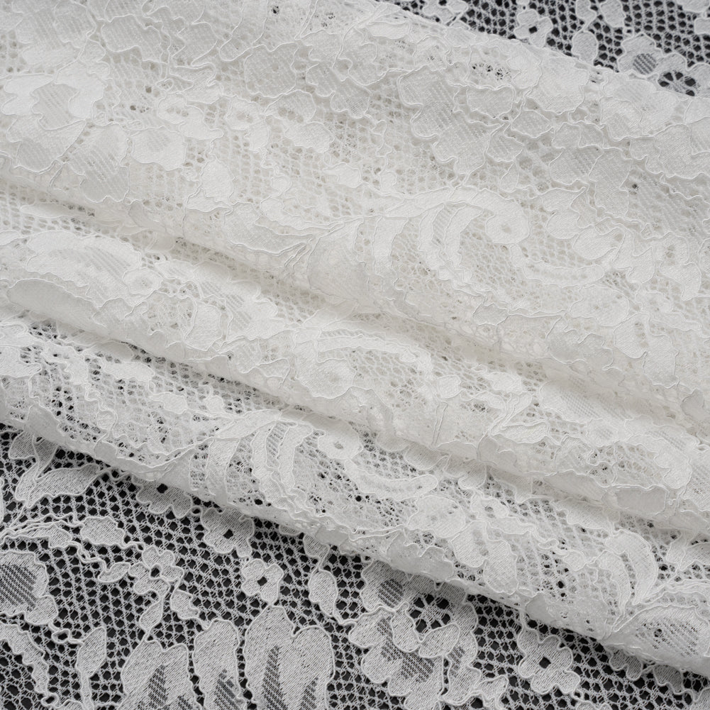 Stretch Corded Lace with Finished Edges - Ivory Flower Garden