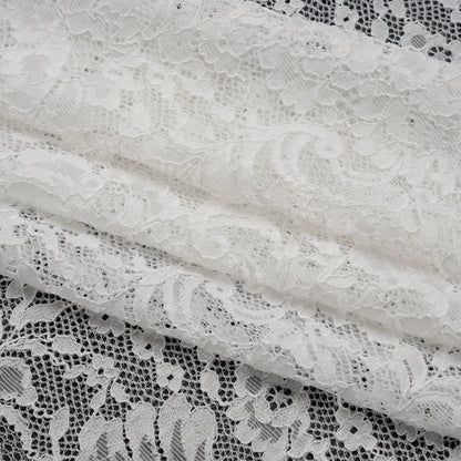 Stretch Corded Lace with Finished Edges - Ivory Flower Garden