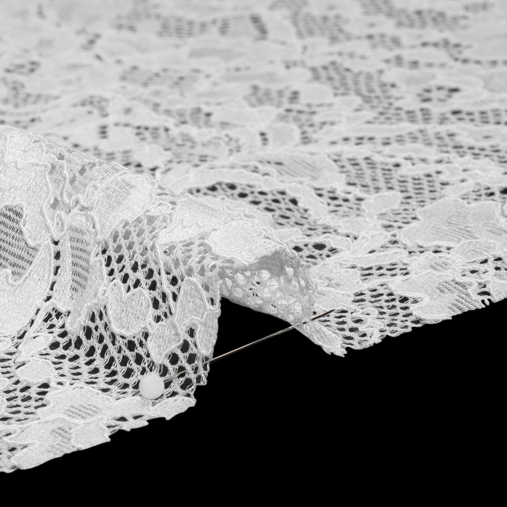 Stretch Corded Lace with Finished Edges - Ivory Flower Garden