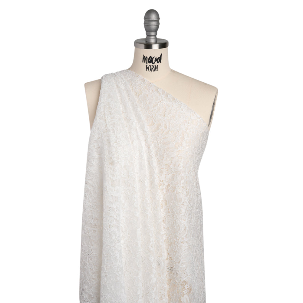 Stretch Corded Lace with Finished Edges - Ivory Flower Garden